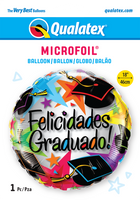 Globo metalizado redondo felicidades graduado estrellas 18" Qualatex