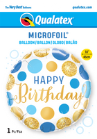 Globo metalizado redondo azul oro happy birthday 18" Qualatex