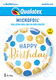 Globo metalizado redondo azul oro happy birthday 18" Qualatex