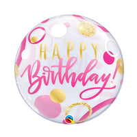 Globo burbuja transparente rosa y dorado happy birthday 22" (55 cm) Qualatex