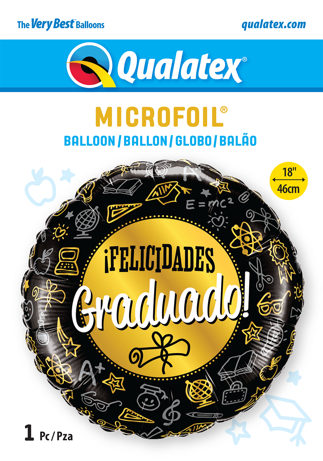 Globo metalizado redondo negro felicidades graduado 18" Qualatex