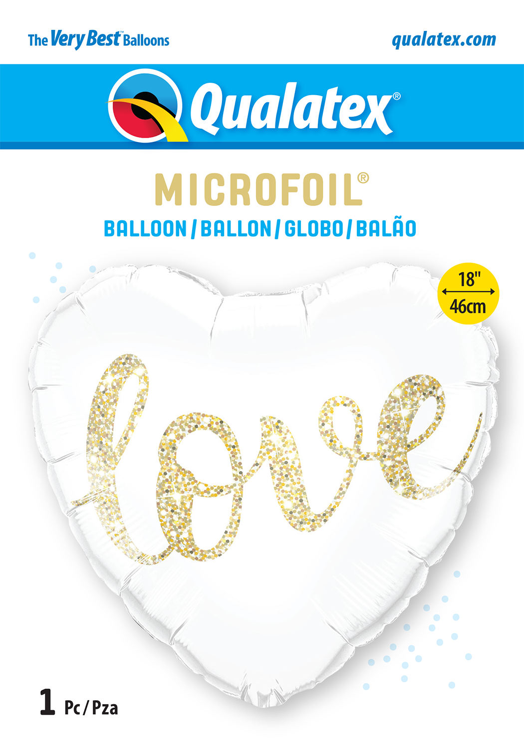 Globo metalizado corazón blanco love tinta dorada 18" Qualatex