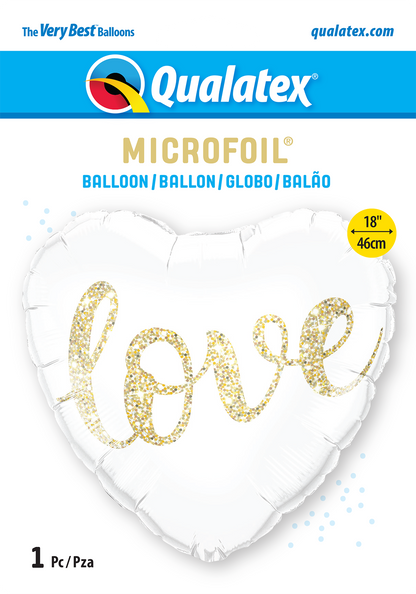 Globo metalizado corazón blanco love tinta dorada 18" Qualatex