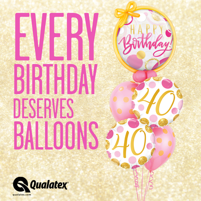 Globo burbuja transparente rosa y dorado happy birthday 22" (55 cm) Qualatex