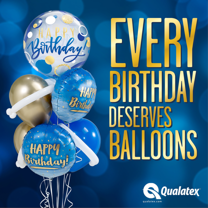 Globo burbuja transparente azul y dorado happy birthday 22" (55 cm) Qualatex