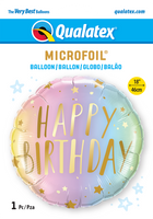 Globo metalizado redondo ombre pastel happy birthday 18" Qualatex