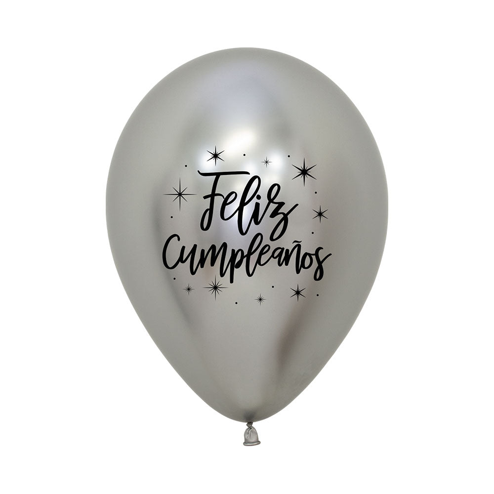 Globo Reflex Surtido Impreso Feliz Cumpleaños R12 x12 unidades plata, dorado, dorado rosa