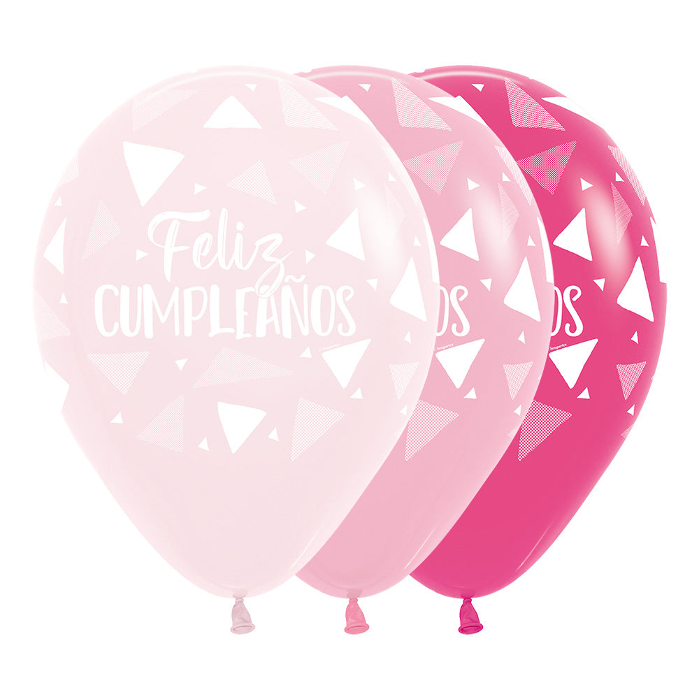 Globo Impreso Infinity Surtido Rosados Feliz Cumpleaños Triangulos R12 x3 unidades Sempertex