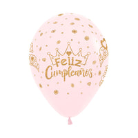 Globo Impreso infinity Pastel Mate Rosado Feliz Cumpleaños Coronas R12 por unidad Sempertex