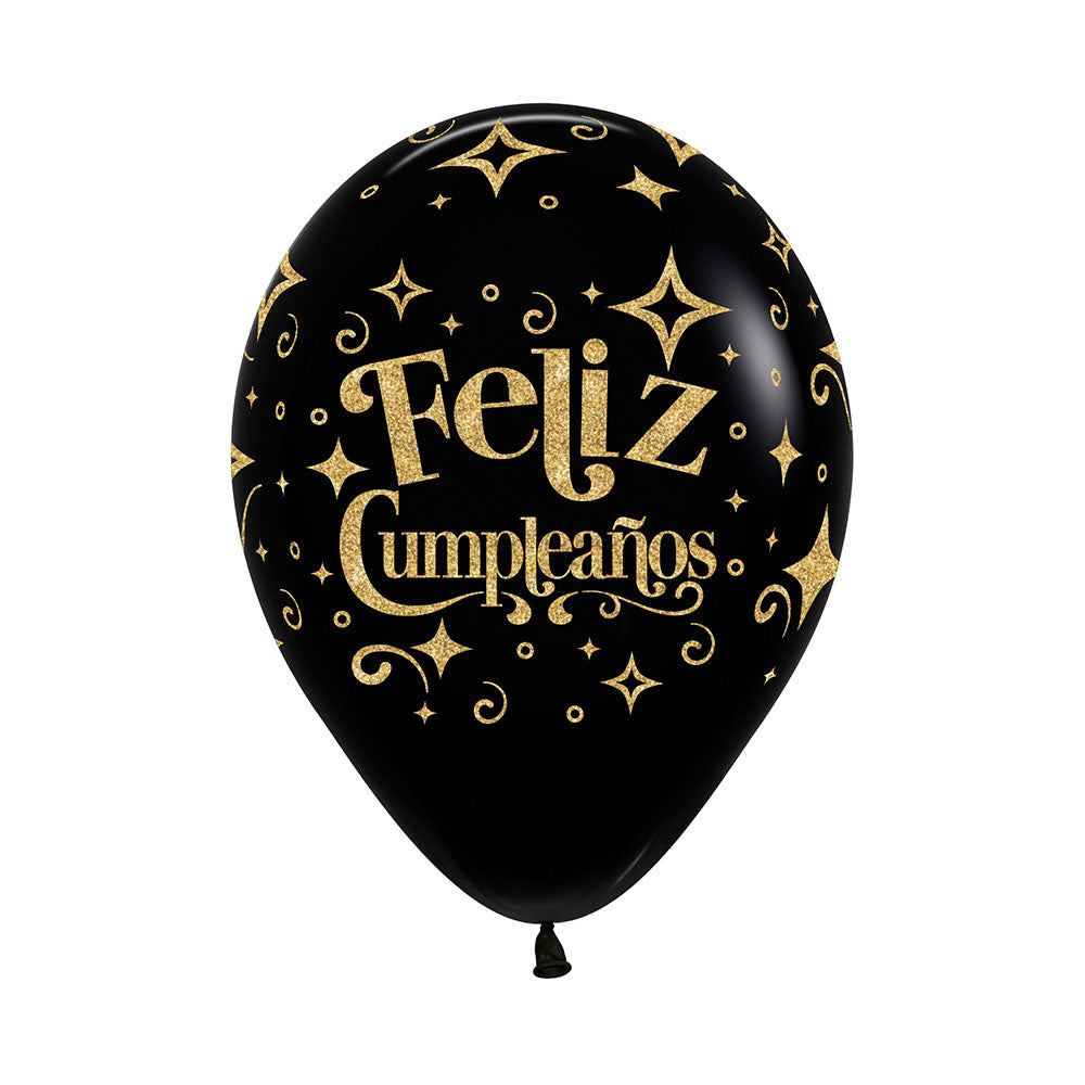 Globo Impreso infinity Fashion Negro Feliz Cumpleaños Diamantes R12 por unidad Sempertex