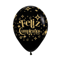 Globo Impreso infinity Fashion Negro Feliz Cumpleaños Diamantes R12 x50 unidades Sempertex