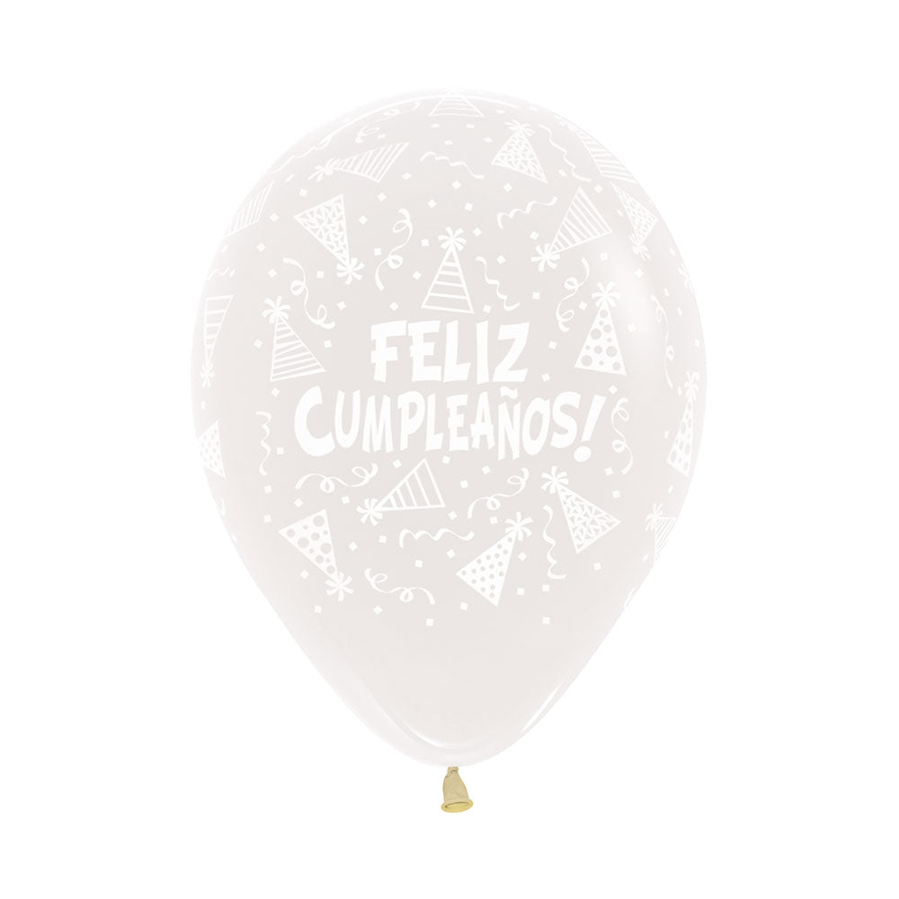 Globo Impreso Infinity Transparente Feliz Cumpleaños Gorritos R12 x50 unidades Sempertex