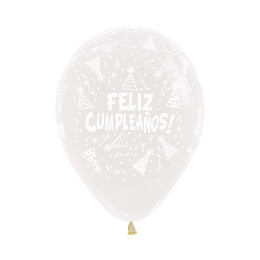 Globo Impreso Infinity Transparente Feliz Cumpleaños Gorritos R12 x50 unidades Sempertex