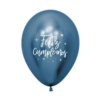 Globo Impreso 2 Caras Reflex Azul y Plata Feliz Cumpleaños Radiante R12 x2 unidades Sempertex