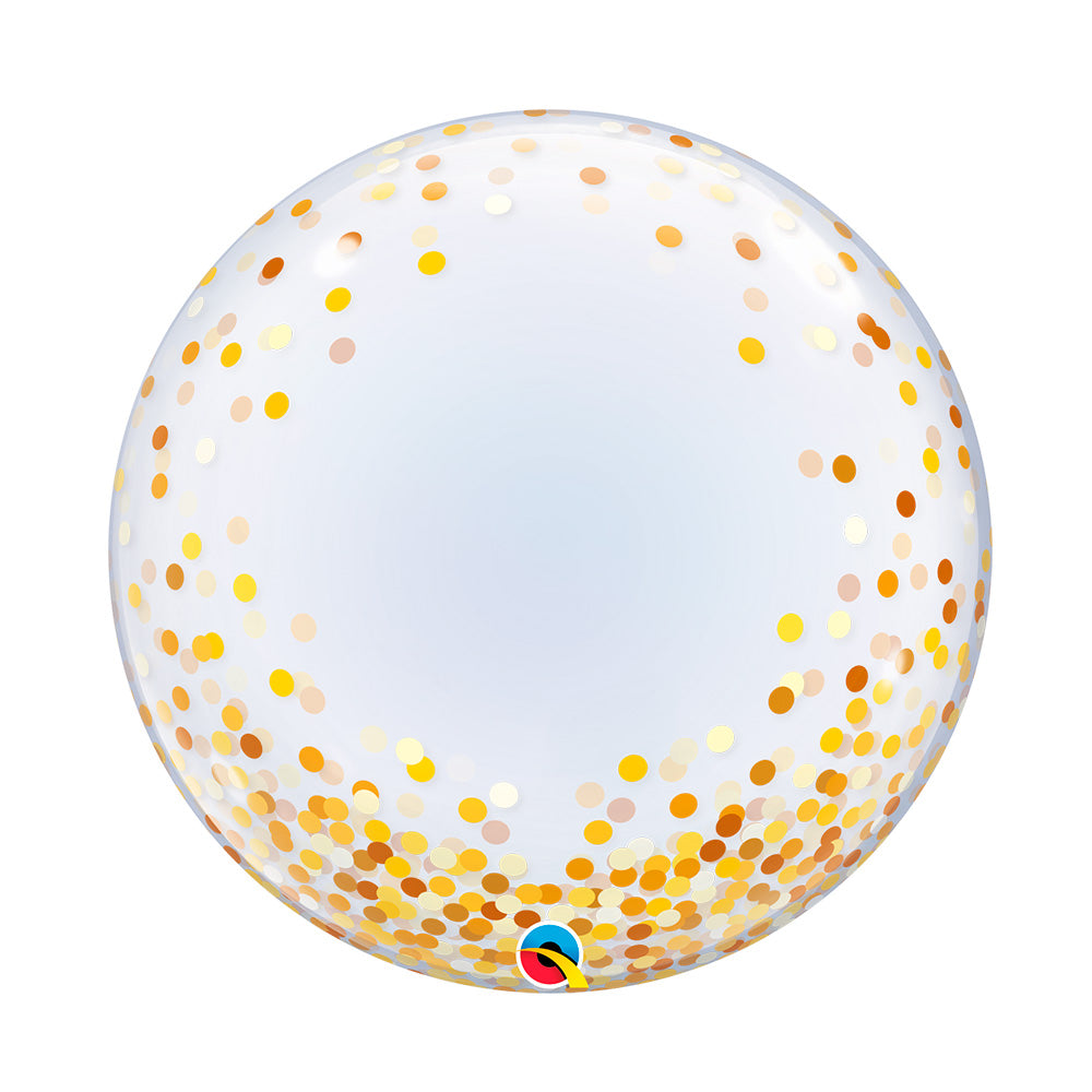 Globo burbuja transparente confetti dorado 24" (60 cm) Qualatex