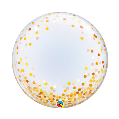 Globo burbuja transparente confetti dorado 24" (60 cm) Qualatex