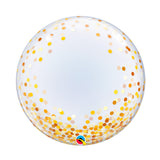 Globo burbuja transparente confetti dorado 24" (60 cm) Qualatex