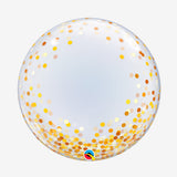 Globo burbuja transparente confetti dorado 24" (60 cm) Qualatex