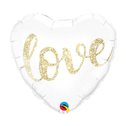 Globo metalizado corazón blanco love tinta dorada 18" Qualatex