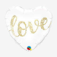 Globo metalizado corazón blanco love tinta dorada 18" Qualatex