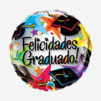 Globo metalizado redondo felicidades graduado estrellas 18" Qualatex