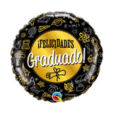 Globo metalizado redondo negro felicidades graduado 18" Qualatex