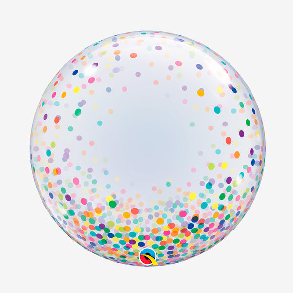 Globo burbuja transparente confetti multicolor 24" (60 cm) Qualatex