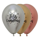 Globo Impreso 2 Caras Reflex Deluxe Feliz Cumpleaños Radiante R12 x50 unidades Sempertex